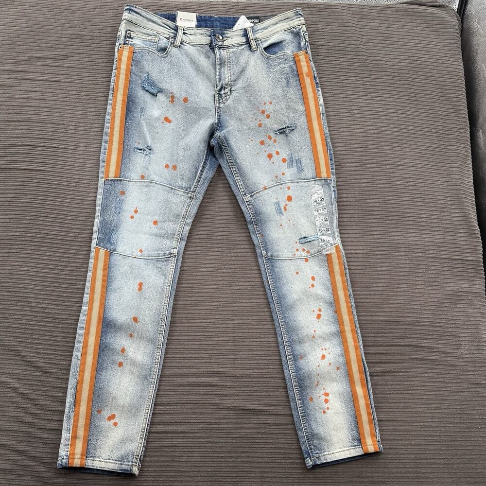 Southpole Skinny‎ Jeans Men 36/32 Paint Splatter Cotton Distressed Stretch.